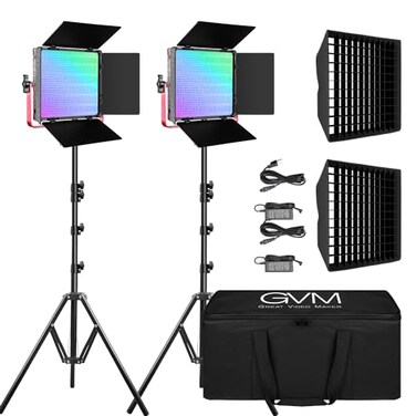 GVM Great Video Maker GVM 1200D RGB LED Video Light 50W Video Lighting Kit with APP Control 3200K5600K Photography Lighting kit for Studio Aluminum Alloy Shell20 Scene Modes CRI97 2Pack with Softbox