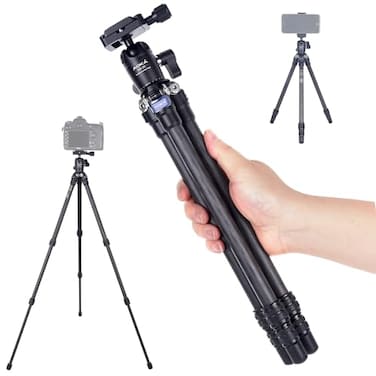AOKA 28inch11 lb Mini Portable Carbon Fiber Tripod Lightweight and Compact Travel Desktop Tripod for Mobile Phones Mirrorless Cameras Camcorders Projectors Webcams