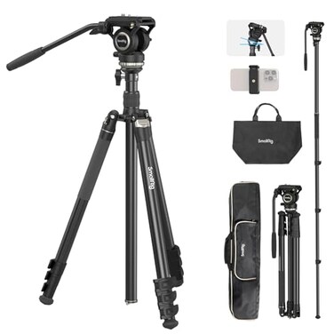 SmallRig CT210 Video Tripod 75 Video Camera Tripod Monopod with 15 Leveling Base Fluid Head Professional Camera Tripod Compatible with Video Camera DSLR Camcorder4475