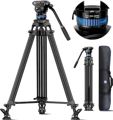 SIRUI AM25S Video Tripod 748 Professional Heavy Duty Tripod with Adjustable Damping Fluid Head for Camcorder Cameras DSLR 360 Pan 9075 Tilt Quick Release Plate Max Load 220lb