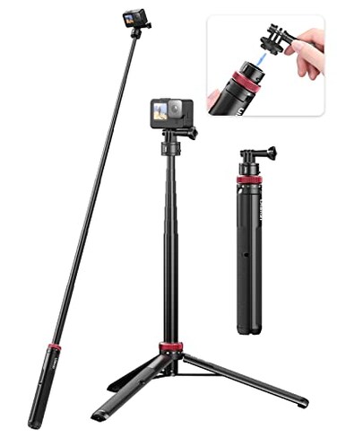 ULANZI Select 57in Extendable Selfie Tripod for Action Cameras ULANZI Go Quick II Long Action Camera Stick Tripod Quick Release Adapter Vlog Handle Grip for GoPro Hero Series