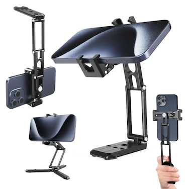 NEEWER Phone Tripod Mount with Cold Shoes Metal Smartphone Tripod Adapter Compatible with iPhone Multi Angle Tri Fold Cell Phone Holder Handheld Phone Grip for Streaming Vlog SP04