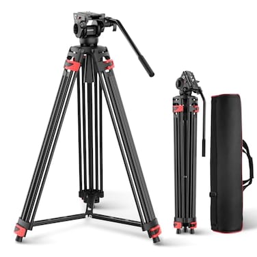 NEEWER Basic 74 Video Tripod with Fluid Head Metal Camera Tripod with Smooth Friction Damping Mid Level Spreader Quick Release Plate Compatible with Manfrotto 501 Max Load 176lb TP37