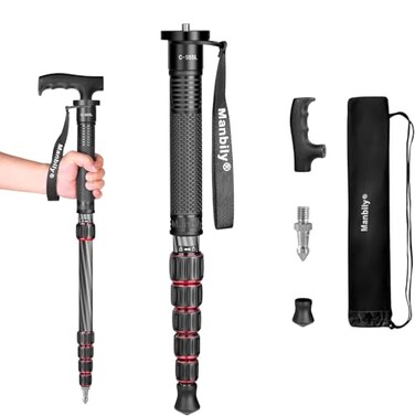 Manbily Camera Monopod Carbon Fiber Portable Compact Lightweight Travel Monopod with Walking Stick Handle for DSLR Canon Nikon Sony Video Camcorder 6 Sections up to 61 inch