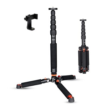 Koolehaoda Camera Aluminum Monopod with Metal Tripod Base6 Sections 1869inch Adjustable Leg Diameter 28mmup to 13lbs Black