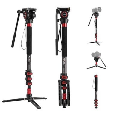Avella CD324 Carbon Fiber Video Monopod Kit with Fluid Head and Removable feet 71 Inch Max Load 132 LB for Canon Nikon Sony Olympus Panasonic DSLR Camera