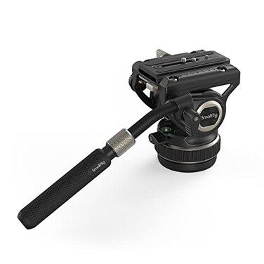 SmallRig DH10 Heavy Duty Tripod Fluid Video Head with Flat Base and Adjustable Handle Quick Release Plate for Manfrotto Video Head Mount Plate Load up to 22Ibs for Video Cameras DSLR Cameras 4165
