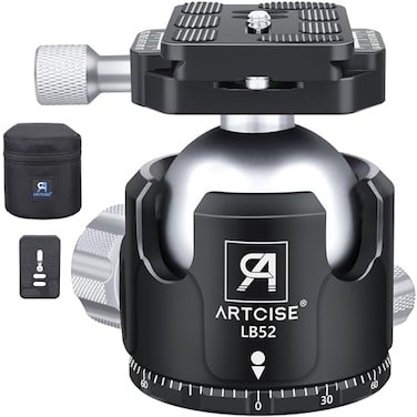 ARTCISE Low Profile Ball Head Tripod Mount Ball Head 52mm Diameter LB52 All Metal CNC Machining with Two 14 Quick Release Plates for Tripod Monopod DSLR CamcorderMax Load 66lbs 30kg