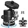 Ailight Mini Ball Head 360 Panoramic Tripod Head Universal 14 to 38 Screw Adapter Swivel Ball Head Tripod Mount Dual Cold Shoe Mount for DSLR Cameras Camcorder Light Photograph Accessories