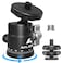 Ailight Mini Ball Head 360 Panoramic Tripod Head Universal 14 to 38 Screw Adapter Swivel Ball Head Tripod Mount Dual Cold Shoe Mount for DSLR Cameras Camcorder Light Photograph Accessories