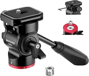 NEEWER Tripod Fluid Head Pan Tilt Head with Quick Release Plate and Handle Metal Camera Tripod Head Compatible with Arca Swiss for Compact Video Cameras DSLR Cameras Load up to 66lb3kg GM24