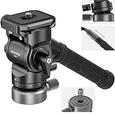 NEEWER Tripod Fluid Head with 10 Leveling Base37mm Dia Metal Pan Tilt Head with Arca Type QR Plate Telescopic Handle for Compact Video Camera DSLR Camera Max Load 88lb4kg GM27