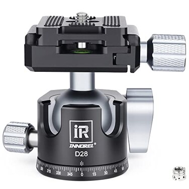 INNOREL D28 28mm Low Profile Tripod Ball Head Professional All Metal CNC 360 Panoramic Camera Tripod Head for MonopodDSLR CamerasCamcorderDV with 14 Arca Swiss Quick Release Plate Load 22lb10kg