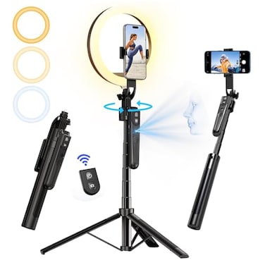 yAyusi 709 Auto Face Tracking Tripod with 360 Rotation 10 Ring Light Phone Tripod Selfie Stick with Remote for Cell Phone 47 Motion Sensor for Live Stream Vlog Video Recording