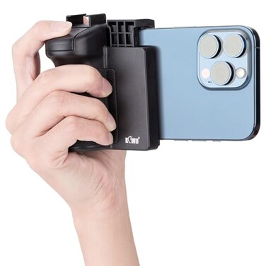 KIWIFOTOS Phone Camera Grip Handle Holder Phone Tripod Mount with Remote Shutter Cold Shoe Adapter for iPhone 17 16 15 14 Pro Max Samsung Smartphone Selfie Vlog Video Shooting