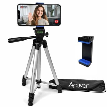 Acuvar 50 Phone Tripod with Holder Lightweight Aluminum Tripod Stand for iPhone Android Camera Vlogging Travel Tripod with Carry Bag