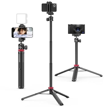 ULANZI MT44 Extendable Phone Tripod 59 Selfie Stick Vlog Stand with 2 in 1 Phone Clip 360 Ball Head Camera Tripod for iPhone Sony DJI Osmo Nano Action Camera Lightweight for Travel