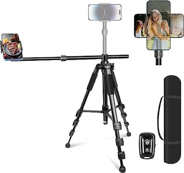 Elitehood iPhone Tripod for Overhead Video Recording Heavy Duty UltraStable 25in Horizontal Long Extendable Boom 360 Rotation iPhone Tripod Stand with Remote Vertical 71 Tall Phone Stand