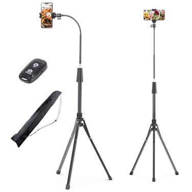 UBeesize 92 Cell Phone Tripod Stand with 165 Gooseneck and Remote Overhead Tripod with Adjustable 360Ball Head Phone Holder for iPhone17 Pro MaxProPlus 16151413 Android Cell Phone