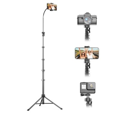 UBeesize 88 Flexible Phone Tripod with 1495 Gooseneck Remote and Phone Holder Overhead Cell Phone StandSelfie Stick for Video Recording Compatible with iPhone Android Phone Camera Black