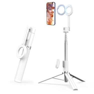 vimitty SEAJIC Magnetic Phone Tripod for iPhone 54 Selfie Stick Tripod with Remote and Metal Ring Phone for Video Recording Cell Phone Mount Stand for Cellphone White 54in
