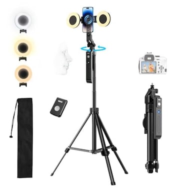 yAyusi 709 Auto Face Tracking Tripod 360 Rotation with Lights Motion Sensor Phone Tripod Stand Selfie Stick with Remote Face Body Gesture Control Phone Camera Holder for VlogLive StreamVideo Recording