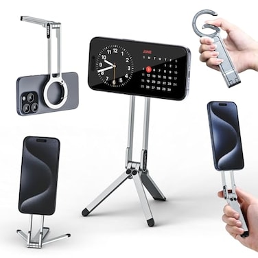 ULANZI MA30 Magnetic Phone Tripod Stand for iPhone Aluminium Maglock Smartphone Mini Tripod Pocket Cell Phone Stand Strong Magnet Quick Mount Compatible with iPhone 17 16 15 14 13 12 Series Silver
