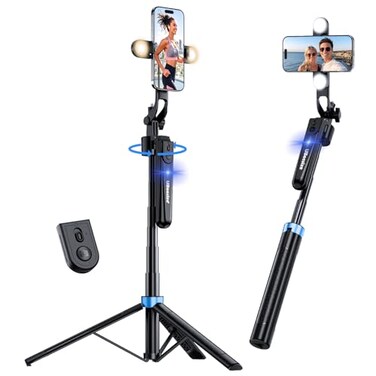 UBeesize 70 Auto Face Tracking Tripod 360 Rotation with Stand Phone Tripod with Fill Light Selfie Stick Phone Stand for Recording VlogLive StreamVideoTikTok Compatible with iPhoneAndroid