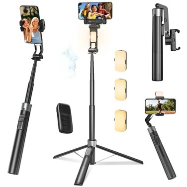DMYWB 360 Face Tracking Selfie Stick Tripod with Handheld stabilizer Function 709 Extendable Phone Tripod for iPhone with Light Remote