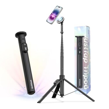 KraftGeek Magnetic Phone Tripod for iPhone MagSafe 66 Automatic Selfie Stick with Remote Portable Tripod Stand for Video Recording Travel Vlogging Black
