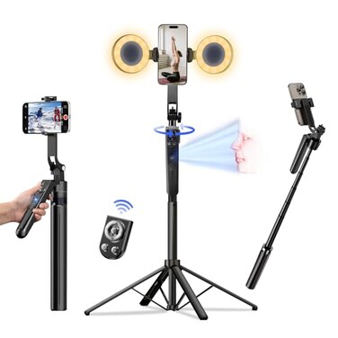 DMYWB Auto Face Tracking Tripod for iPhone with Light No APP Needed 709 Phone Camera Tripod Stand 360 Rotation Selfie Stick Follows Your Movement with Remote for Content Creator Vlog Live Stream