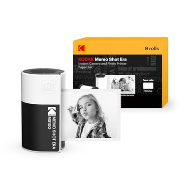 KODAK Memo Shot ERA Kids Instant Digital Camera and Photo Label Printer White Camera 10 Rolls