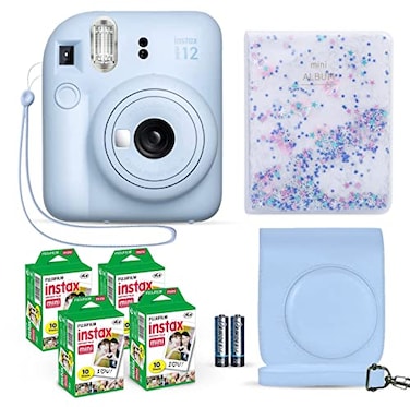 Fujifilm Instax Mini 12 Instant Camera Pastel Blue Fuji Film Value Pack 40 Sheets Shutter Accessories Bundle Incl Compatible Carrying Case Quicksand Beads Photo Album 64 Pockets