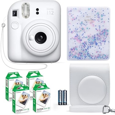 Fujifilm Instax Mini 12 Instant Camera Clay White Fuji Film Value Pack 40 Sheets Shutter Accessories Bundle Incl Compatible Carrying Case Quicksand Beads Photo Album 64 Pockets