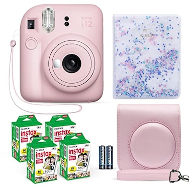 Fujifilm Instax Mini 12 Instant Camera Blossom Pink Fuji Film Value Pack 40 Sheets Shutter Accessories Bundle Incl Compatible Carrying Case Quicksand Beads Photo Album 64 Pockets