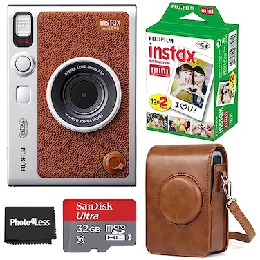 Fujifilm Instax Mini EVO Hybrid Brown Instant Camera Instax Mini Twin Pack Instant Film 32GB microSD Card with Adapter Brown Camera Case