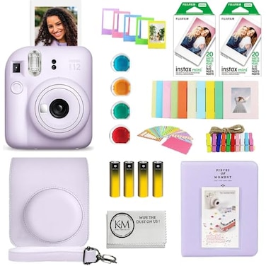 FUJIFILM INSTAX Mini 12 Instant Film Camera Lilac Purple Bundled with INSTAX Mini Instant Film 40 Exposures Instax Accessory Bundle AA Batteries Cleaning Cloth 10 Items