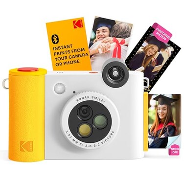 Kodak Smile 2in1 Digital Instant Camera Wireless Bluetooth Photo Printer 10MP SpecialEffect Rotating Lens Zink 2x3 51x75 cm StickyBack Photos Print via App from Smart Devices White