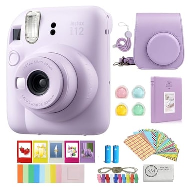 FUJIFILM INSTAX Mini 12 Instant Film Camera Lilac Purple Bundled with Instax Accessory Bundle Cleaning Cloth 8 Items