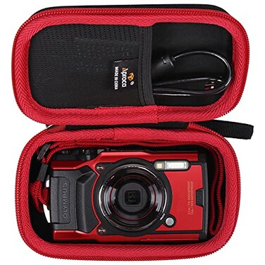 Aproca Case Compatible with OM SYSTEM Olympus Tough TG7 TG6 Digital Camera Portable Storage Bag for Camera and Accessories Red Zipper Case Only