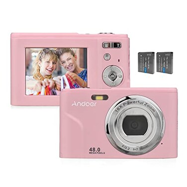 Andoer Portable Digital Camera 48MP 1080P 24inch IPS Screen 16X Zoom Auto Focus SelfTimer 128GB Extended Memory Face Detection AntiShaking with 2pcs Batteries Hand Strap Carry Pouch