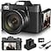 VETEK 4K Digital Camera for YouTube Vlogging 56MP 16X Zoom Manual Focus Compact Photography Camera With 52mm WideAngle Macro Lens 32G TF Card and 2 Batteries Black