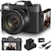 VETEK 4K Digital Camera for YouTube Vlogging 56MP 16X Zoom Manual Focus Compact Photography Camera With 52mm WideAngle Macro Lens 32G TF Card and 2 Batteries Black