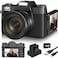 VETEK 4K Digital Camera for YouTube Vlogging 56MP 16X Zoom Manual Focus Compact Photography Camera With 52mm WideAngle Macro Lens 32G TF Card and 2 Batteries Black