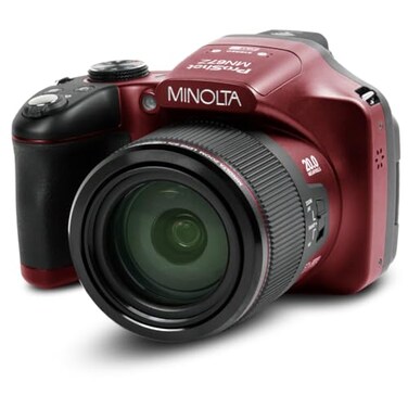 Minolta Pro Shot 20MP Digital Camera 67x Optical Zoom Full 1080p HD Video Optical Image Stabilization WiFi 3inch Articulating LCD Screen 27 Scene Modes Includes 16GB SD Card Red