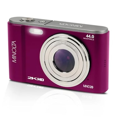 Minolta MND20 44MP Digital Camera 27K Ultra HD Video 16X Digital Zoom AntiShake Stabilization Time Lapse Face Detection 29inch LCD Display Lightweight Compact Camera Magenta