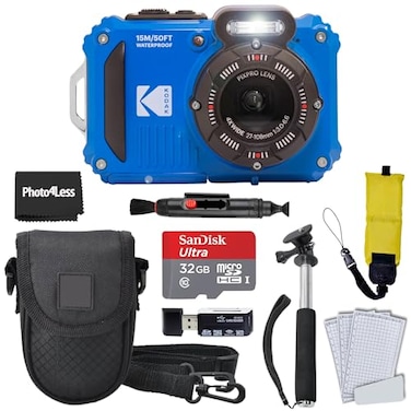 PHOTO4LESS Kodak PIXPRO WPZ2 Rugged Waterproof Shockproof Digital Camera 16MP 4X Optical Zoom 1080P Full HD Video 27 LCD Blue 32GB SD Card Black Compact Camera Case Floating Strap Bundle 7 Items