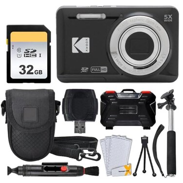 PHOTO4LESS Kodak PIXPRO FZ55 Digital Camera Black 32GB Memory Card Point and Shoot Camera Case Extendable Monopod Lens Cleaning Pen LCD Screen Protectors Table Top Tripod Ultimate Bundle