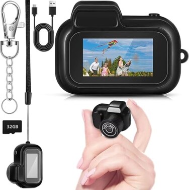 Omana Mini Keychain Digital Camera 32GB Portable HD Video Camera with Photo Capture Tiny Pocket Camcorder with Keychain Loop Recording Motion Detection Rechargeable Small Camera for Travel Kids