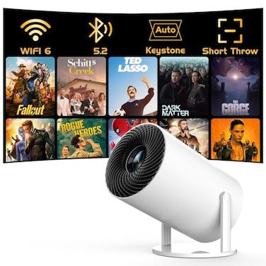 PANSEBA Electronic Focus with Short Throw Mini Projector with WiFi 6 and Bluetooth Auto Keystone Outdoor Movie Projector Big Screen Home Portable Projector for PhoneTV StickLaptopHDMI